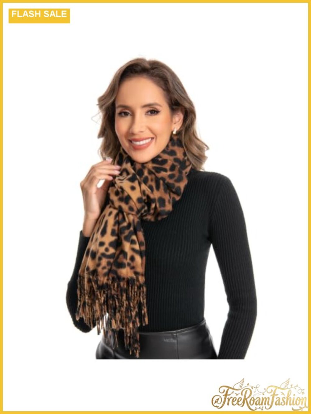 Leopard Print Oversized Blanket Scarf Faux Cashmere Fringe Shawl Wrap